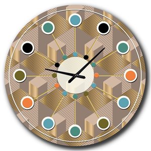 Designart 36-in x 36-in Retro Square Design V Mid-Century Analog Round Wall Clock