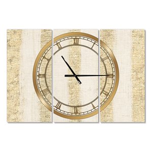 Designart 28-in x 36-in Gold Glam Stipes Pattern Traditional Multipanel Analog Rectangle Wall Clock