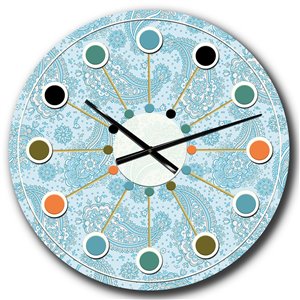 Designart 23-in x 23-in Asian Floral Paisley Mid-Century Analog Round Wall Clock