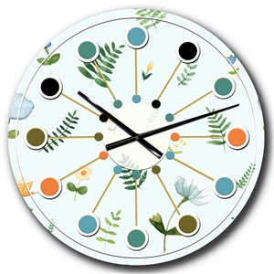 Designart 23-in x 23-in Retro Floral Pattern IX Mid-Century Analog Round Wall Clock