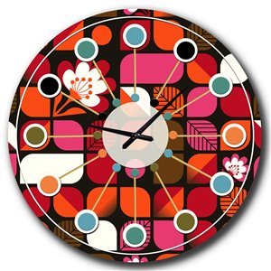 Designart 36-in x 36-in Geometric Retro Flower Design I Mid-Century Analog Round Wall Clock