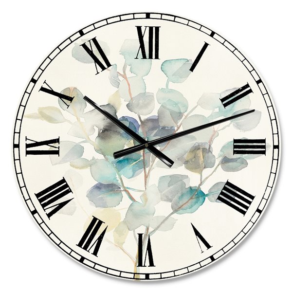 Designart Eucalyptus Leaves I Large Analog Round Wall Standard Clock