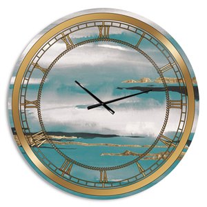 Designart Glam Teal Watercolor Ii Oversized Analog Round Wall Standard Clock