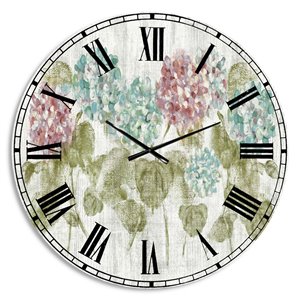 Designart Red And Blue Vibrant Hydrangea Flowers Oversized Analog Round Wall Standard Clock
