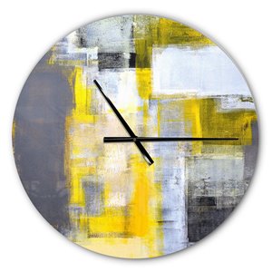 DesignArt Grey And Yellow Blur Abstract Large Analog Round Wall Standard Clock