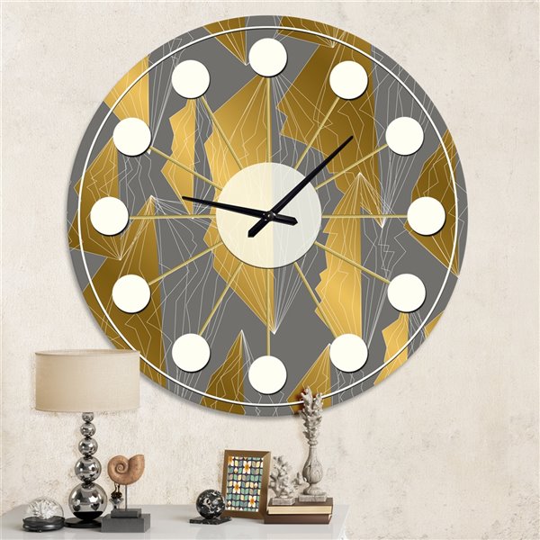 Designart Golden Polygon Pattern Oversized (23-in H and Up) Analog Round Wall Standard Clock