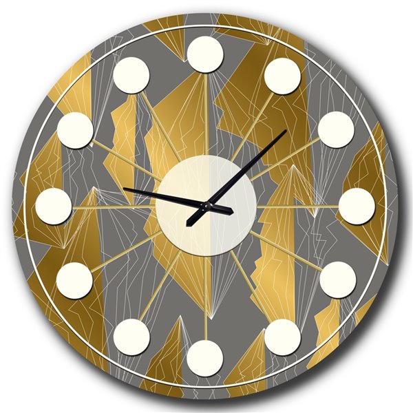 Designart Golden Polygon Pattern Oversized (23-in H and Up) Analog Round Wall Standard Clock