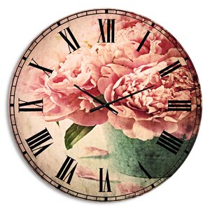 Designart Pink Peony Flowers In Vase Oversized Analog Round Wall Standard Clock