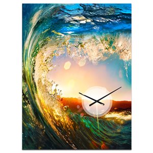 Designart Colored Ocean Waves Falling Down Oversized (23-in H and Up) Analog Rectangle Wall Standard Clock