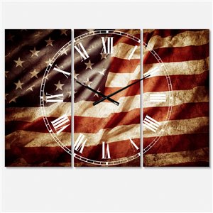 Designart American Flag 36-in Analog Rectangular Wall Standard Clock