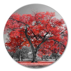 Designart Big Red Tree On Foggy Day Oversized Analog Round Wall Standard Clock