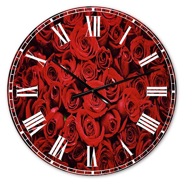 Designart Winter Red Rose Large Analog Round Wall Standard Clock ...