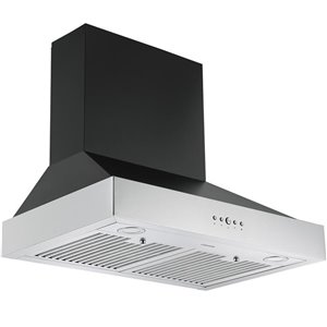 Hotte de cuisinière murale Pro de 30 po à conduit noir et en acier inoxydable par Ancona