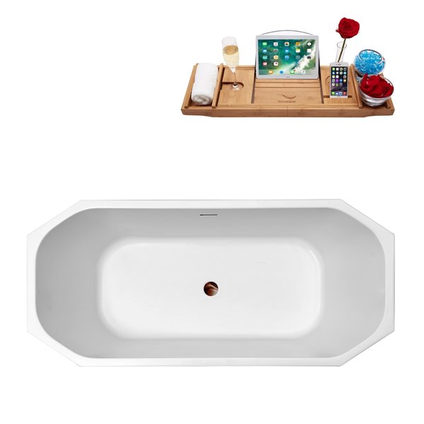 Streamline 29W x 63L Glossy White Acrylic Bathtub and a Matte Oil Rubbed Bronze Center Drain with Tray