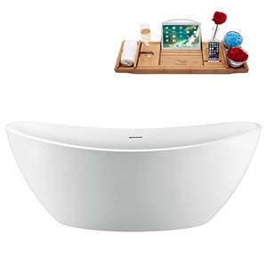 Baignoire en acrylique blanc lustré Streamline de 30 po x 63 po avec drain centré blanc lustré et plateau