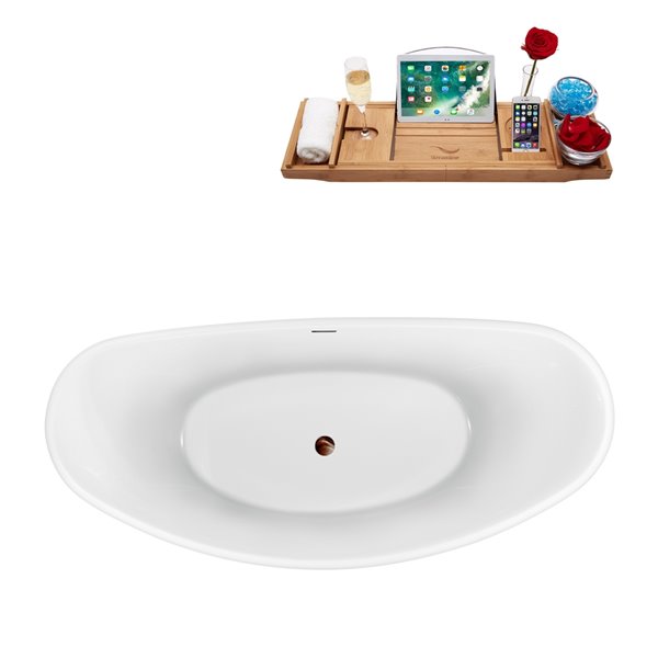 Streamline 30W x 63L Glossy White Acrylic Bathtub and a Matte Oil Rubbed Bronze Center Drain with Tray