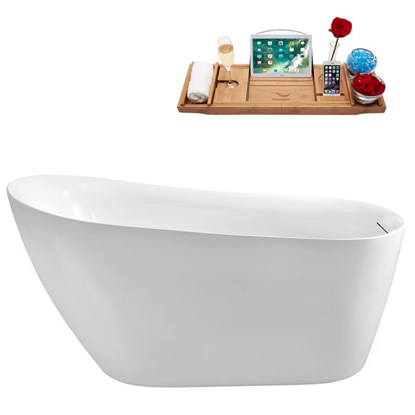 Streamline 29W x 59L Glossy White Acrylic Bathtub and a Matte Oil Rubbed Bronze Reversible Drain with Tray