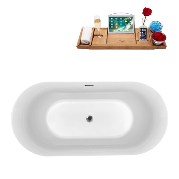 Baignoire en acrylique noir lustré Streamline de 28 po x 59 po avec drain centré chrome poli et plateau