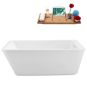 Baignoire autoportante en acrylique ovale avec drain réversible et plateau de Streamline, 32 po x 60 po, blanc brillant
