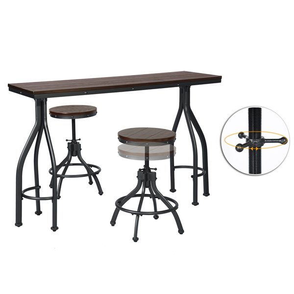 Homycasa Eileen Brown Rectangle 3-Piece Bar Table Set with Counter Stools