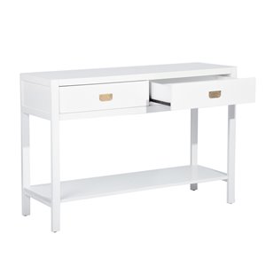 FurnitureR Bianca 44.3-in Wood Modern Console Table with 2 Drawers and Shelf, White