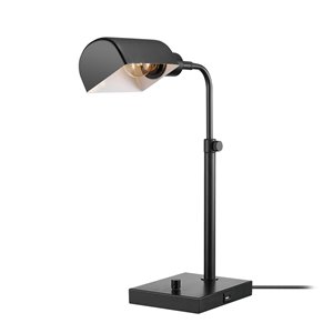 Lampe de bureau standard Lucca de Globe Electric réglable, noire mate de 18 po, interrupteur marche/arrêt (abat-jour en métal