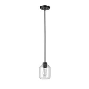 Globe Electric Middleton Matte Black Rustic Clear Glass Bell Standard Medium (10-22 Inches) Pendant Light