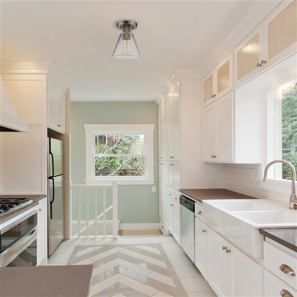 Globe Electric Flynn 6.5-in Silver Brushed Nickel Vintage Flush Mount Light