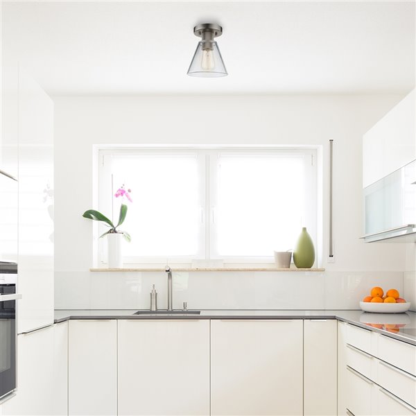 Globe Electric Flynn 6.5-in Silver Brushed Nickel Vintage Flush Mount Light