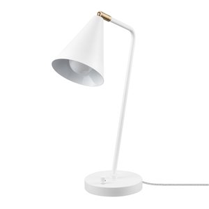 Lampe de bureau standard Emily de Globe Electric, 18 po réglable, blanc mat, interrupteur marche/arrêt et abat-jour en métal