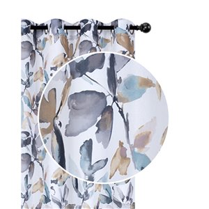 Panneaux de rideau à motifs floraux gris de 54 po x 84 po assombrissants sans fil par IH Casa Decor, ens. de 2