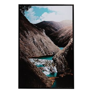 IH Casa Decor Black Framed 36-in H x 24-in W River Between the Mountains Canvas Print