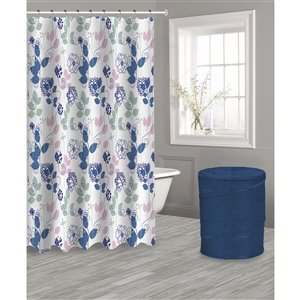 IH Casa Decor Hamper and Blue Floral Curtain with 12 Hooks