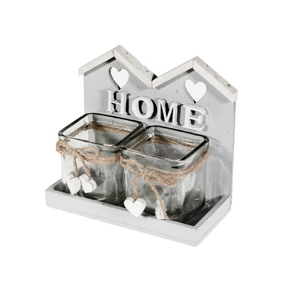 IH Casa Decor 2Candle Wooden House Candle Holder SB1062 RONA