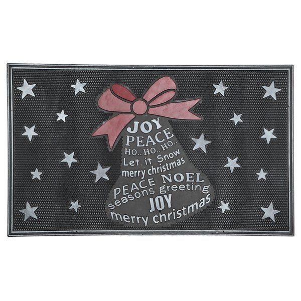 iH casadécor Bell Wishes 32-in x 18-in Black Rectangular Rubber Door mat