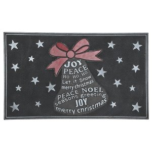 iH casadécor Bell Wishes 32-in x 18-in Black Rectangular Rubber Door mat