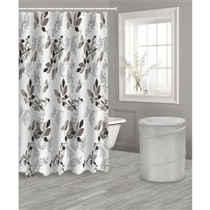 IH Casa Decor Hamper and Grey Floral Curtain with 12 Hooks