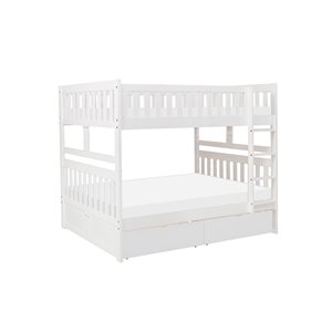 Lit superposé HomeTrend double sur double, blanc, avec rangement