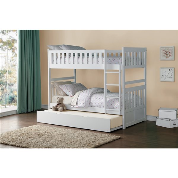Hometrend Twin/Twin Bunk Bed with Trundle White