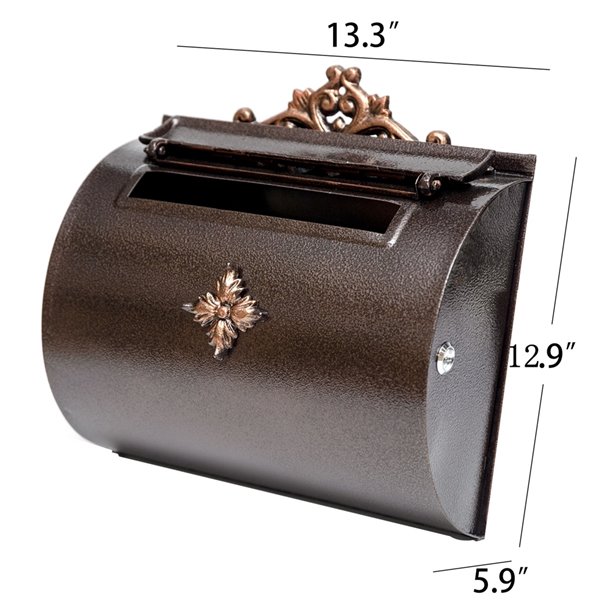 Fine Art Living 12.9-in x 13.3-in Metal Antique Bronze Wall Mounted Mailbox