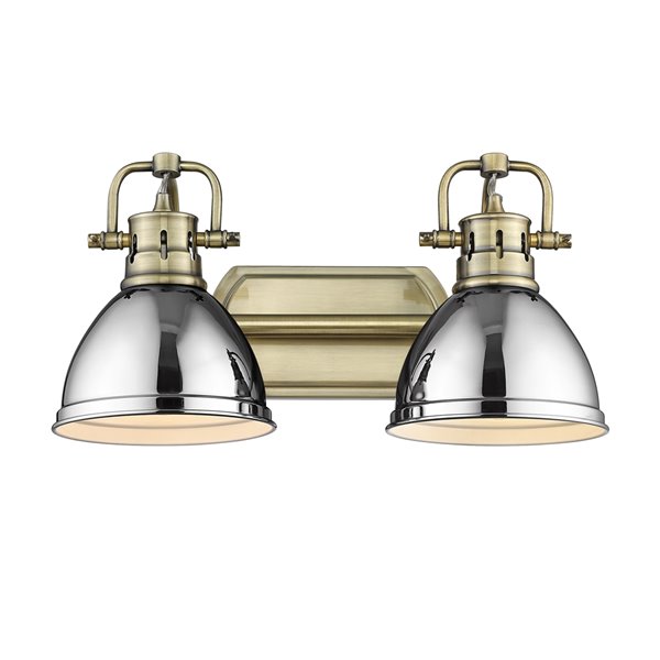 Golden Lighting Duncan 2-light Brass Industrial Vanity Light with Chrome Shades