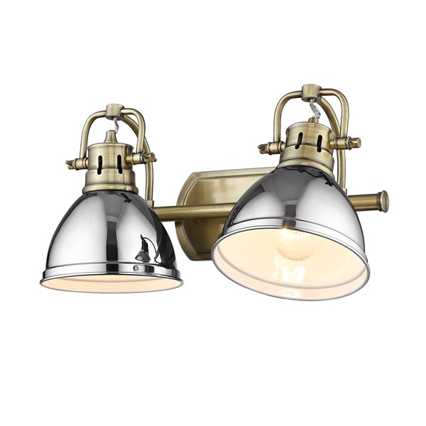 Golden Lighting Duncan 2-light Brass Industrial Vanity Light with Chrome Shades