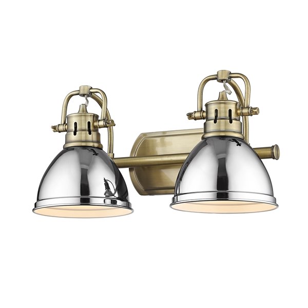 Golden Lighting Duncan 2-light Brass Industrial Vanity Light with Chrome Shades