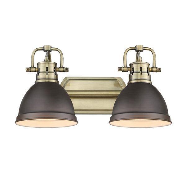 Luminaire Duncan à 2 ampoules pour meuble-lavabo, cuivre, abat-jour bronze de Golden Lighting