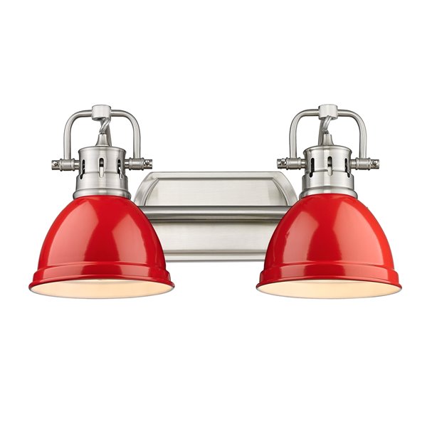 Golden Lighting Duncan 2-light Pewter Industrial Vanity Light with Red Shades