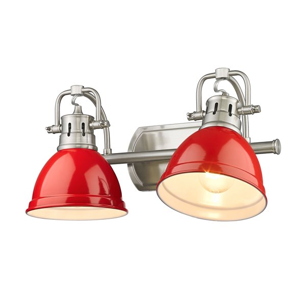 Golden Lighting Duncan 2-light Pewter Industrial Vanity Light with Red Shades