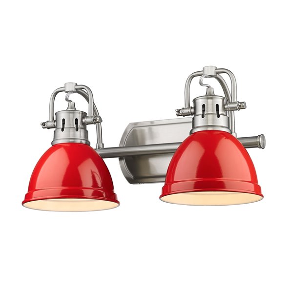 Golden Lighting Duncan 2-light Pewter Industrial Vanity Light with Red Shades