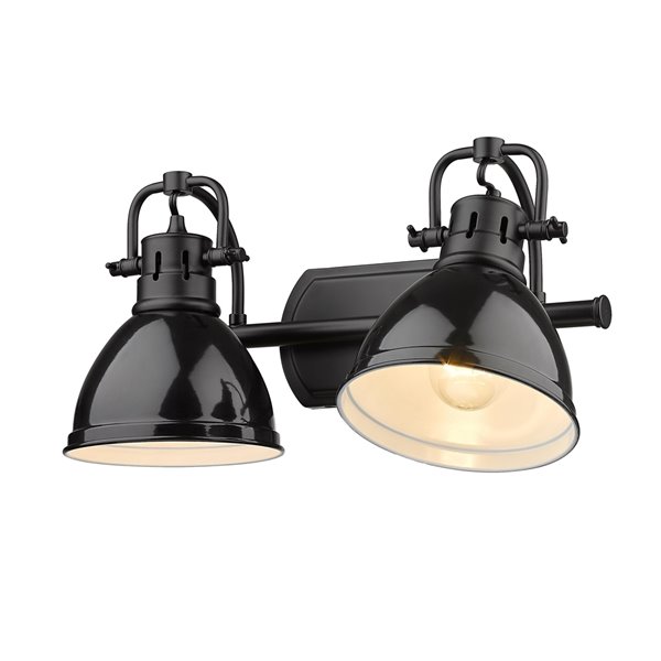 Golden Lighting Duncan 2-light Black Industrial Vanity Light with Black Shades