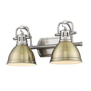 Golden Lighting Duncan 2-light Pewter Industrial Vanity Light with Aged Brass Shades