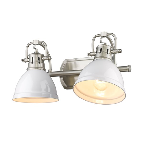 Golden Lighting Duncan 2-light Pewter Industrial Vanity Light with White Shades